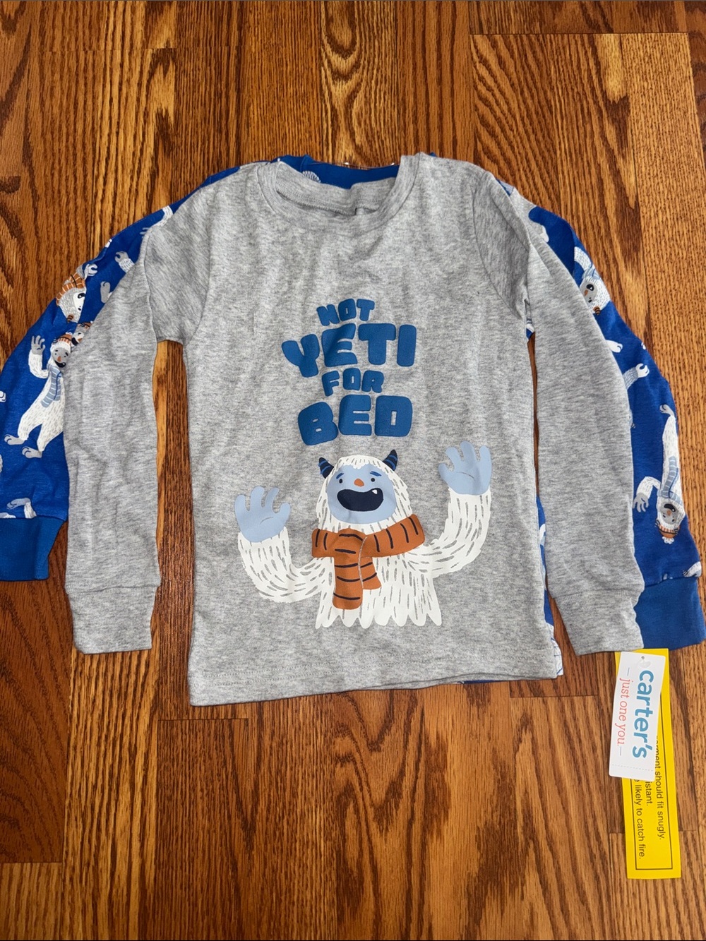 Carter's Grey & Blue 'Not Yeti for Bed' Long Sleeve Kids Tee